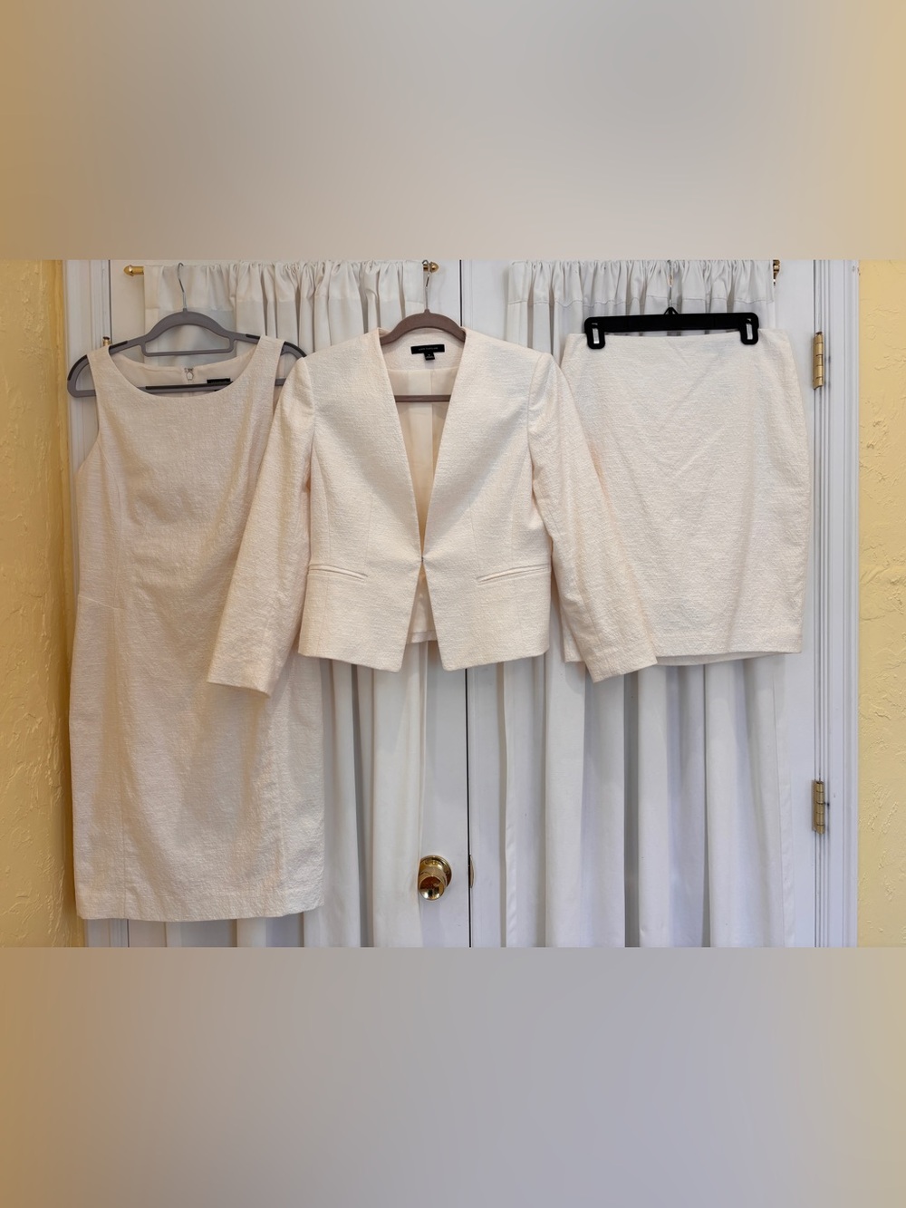 Ann Taylor Cream Textured Three-Piece Suit: Dress, Blazer & Skirt